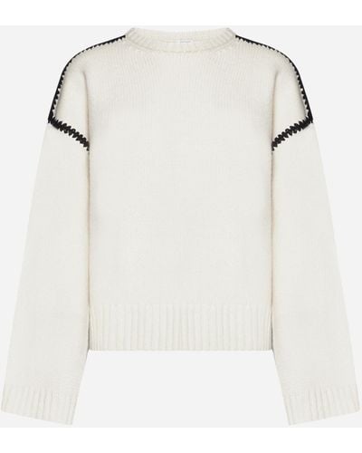 Totême Embroidered Wool And Cashmere Jumper - White