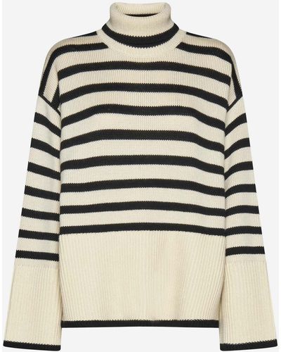 Totême Striped Wool And Cotton Turtleneck - Natural