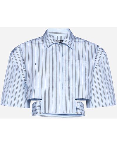 Jacquemus Bari Striped Cotton Short Shirt - Blue