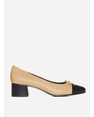 Tory Burch Bow Leather Pumps - Natural