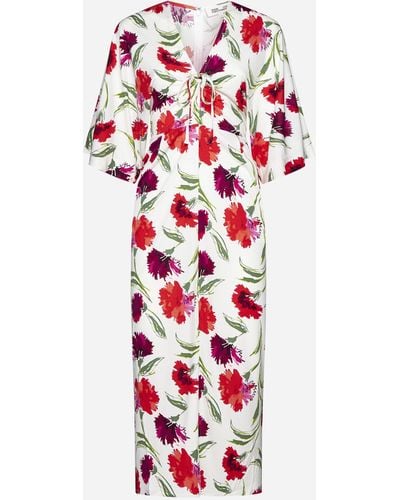 Diane von Furstenberg Valerie Floral Print Viscose Dress - White