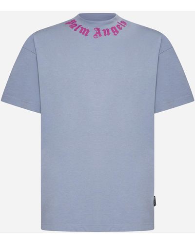 Palm Angels Logo Cotton T-shirt - Blue