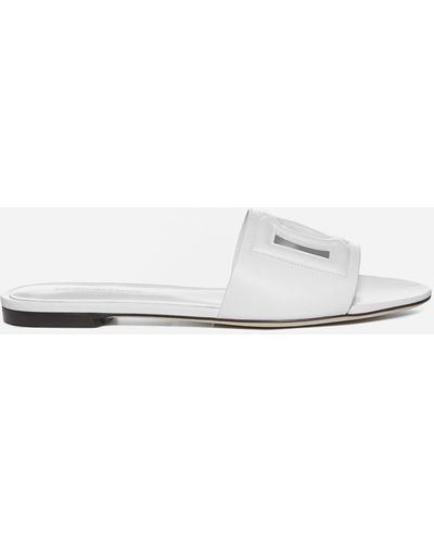 Dolce & Gabbana Dg Logo Leather Flat Sandals - White