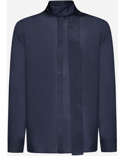 Valentino Garavani Scarf-detail Silk Shirt - Blue
