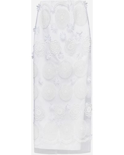 Prada Embroidered Duchesse Midi-skirt - White