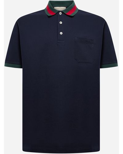 Gucci Web Collar Polo Shirt - Blue