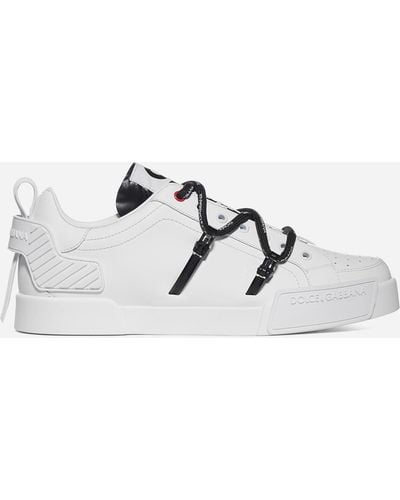 Dolce & Gabbana Portofino Calfskin And Patent Leather Sneakers - White