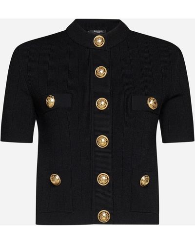 Balmain Short-sleeved Cardigan With Buttons - Black
