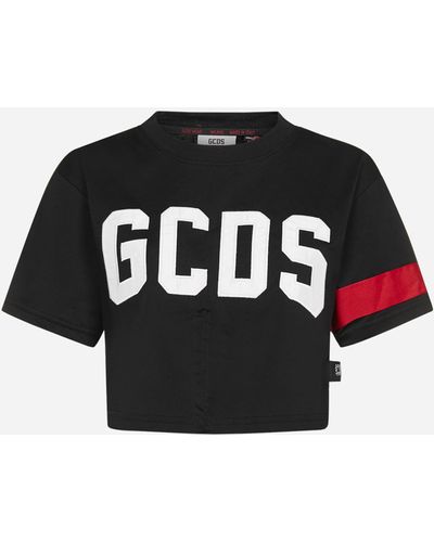 Gcds Logo Cotton Cropped T-shirt - Black