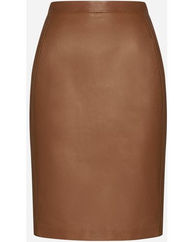 Saint Laurent Leather Pencil Skirt - Brown