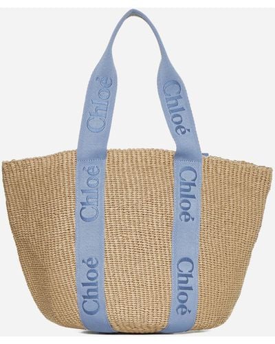 Chloé Woody Straw Tote Bag - Blue