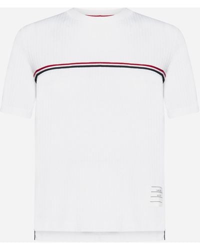 Thom Browne Ribbed Knit Cotton T-shirt - White