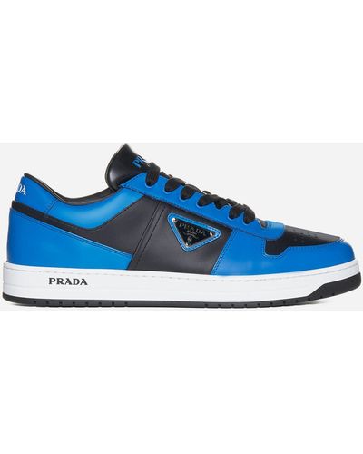 Prada Downtown Brand-plaque Leather Low-top Sneakers - Blue