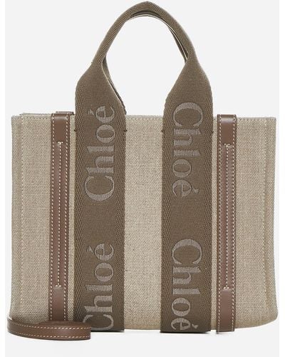 Chloé Woody Linen Small Tote Bag - Brown