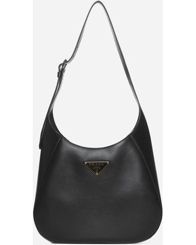 Prada Leather Hobo Medium Bag - Black