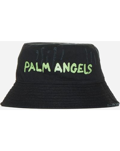 Palm Angels Logo Cotton Bucket Hat - Black