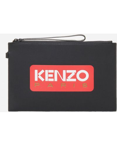 KENZO Logo Large Leather Clutch Bag - Red