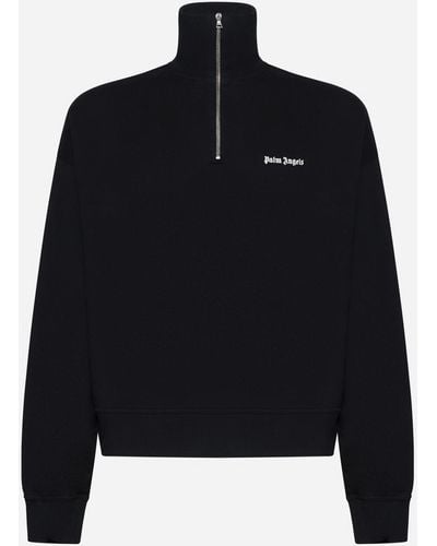 Palm Angels Logo High Neck Cotton Sweatshirt - Black