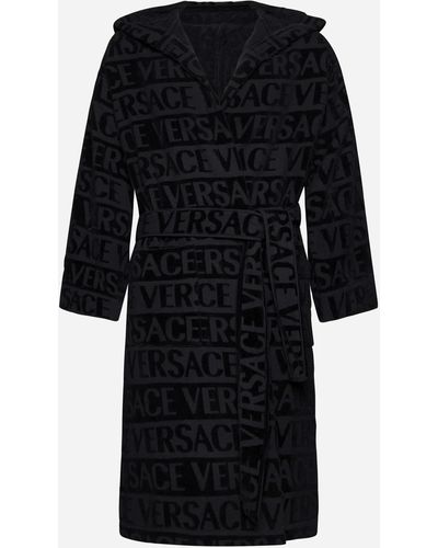 Versace Accappatoio in cotone con logo - Nero