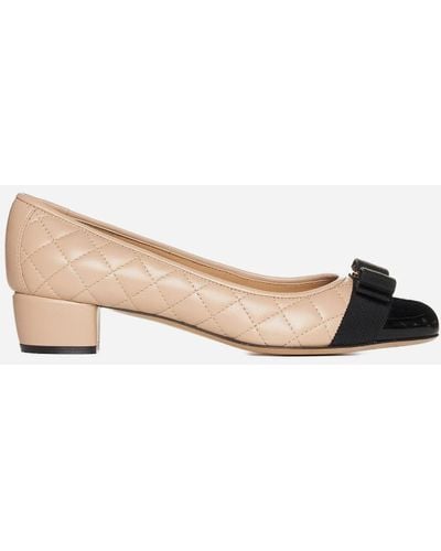 Ferragamo Vara Quilted Nappa Leather Court Shoes - Natural