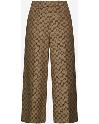 Gucci GG Cotton-blend Cropped Trousers - Natural