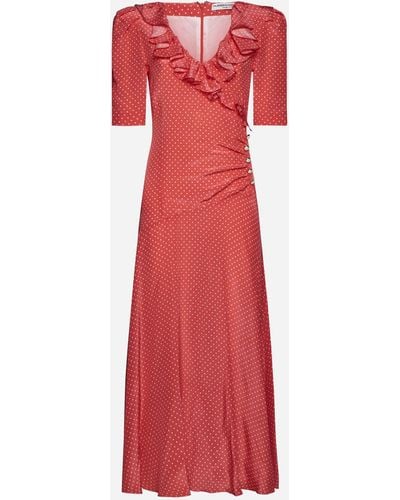 Alessandra Rich Polka Dot Silk Long Dress - Red