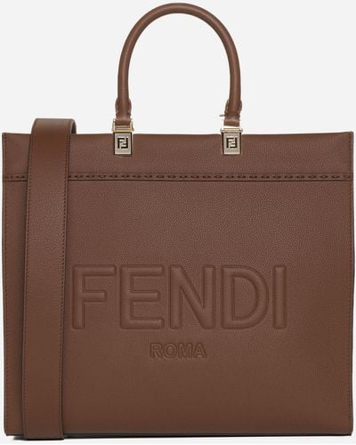 Fendi Sunshine Leather Medium Tote Bag - Brown