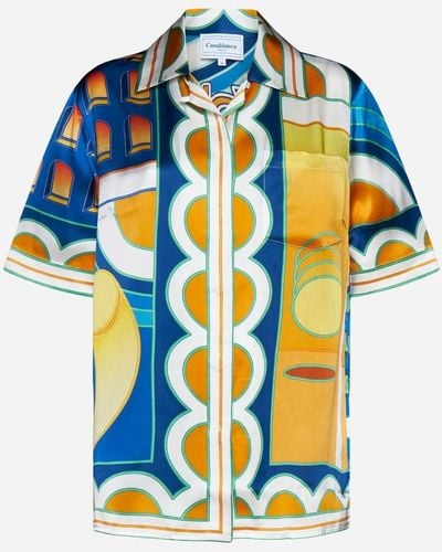 Casablancabrand Paysage Print Silk Shirt - Blue
