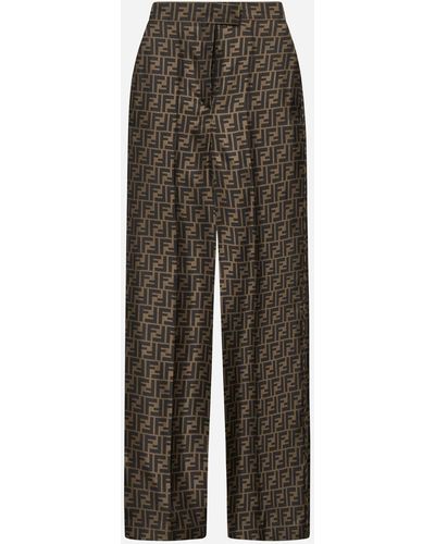 Fendi Ff Silk Trousers - Brown