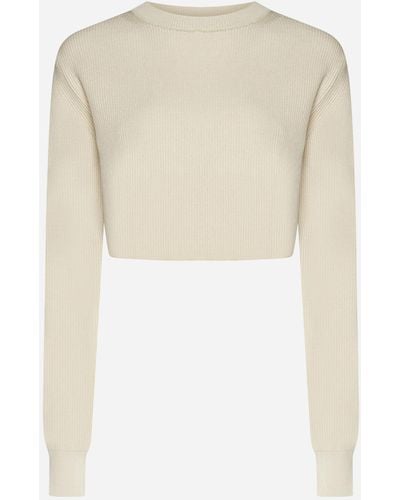 AURALEE Cotton Cropped Sweater - White