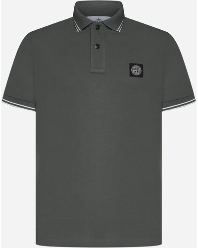 Stone Island Logo-patch Cotton Polo Shirt - Gray