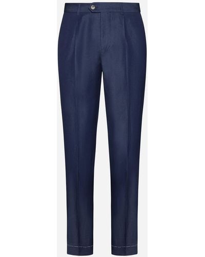 Brunello Cucinelli Wool And Linen Trousers - Blue