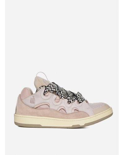 Lanvin Curb Leather And Mesh Trainers - Natural
