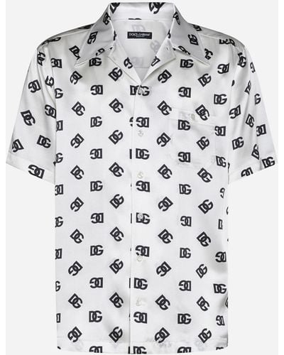 Dolce & Gabbana Silk Hawaiian Shirt With Dg Monogram Print - White