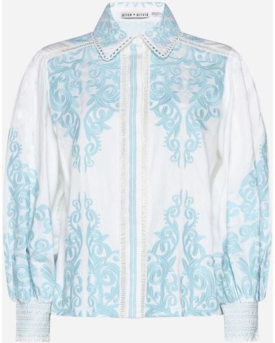 Alice + Olivia Loryn Embroidery Cotton Shirt - Blue