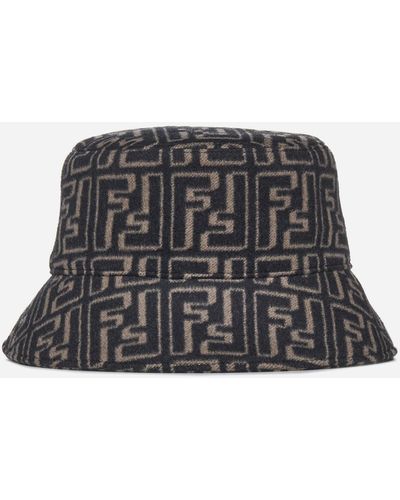 Fendi Logo Printed Raffia Bucket Hat - Black