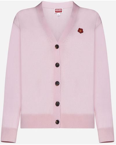 KENZO Boke Patch Wool Cardigan - Pink