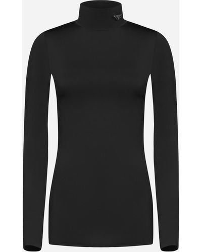 Prada High Collar Jersey Top - Black