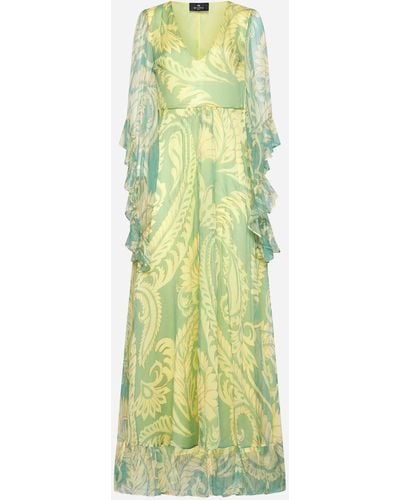 Etro Print Silk Long Dress - Green