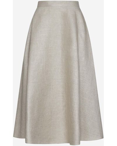 Valentino Linen Midi Skirt - White