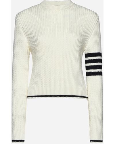 Thom Browne Cable-knit 4-bar Wool Cropped Jumper - White