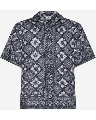 Etro Geometric Print Silk Shirt - Blue