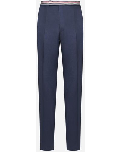 Thom Browne Tricolor Waistband Wool Trousers - Blue