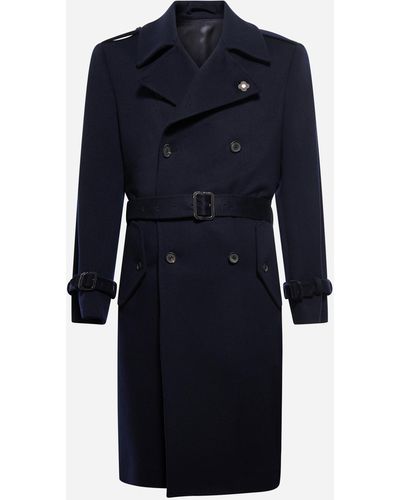 Lardini Wool Double-breasted Trench Coat - Blue