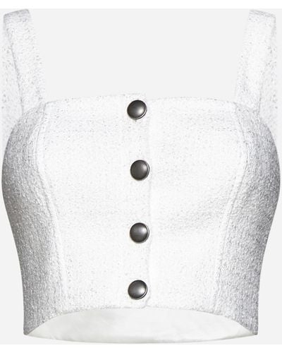 Alessandra Rich Sequin Check Tweed Crop Top - White