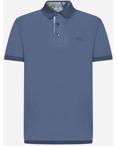 Etro Logo Cotton Polo Shirt - Blue