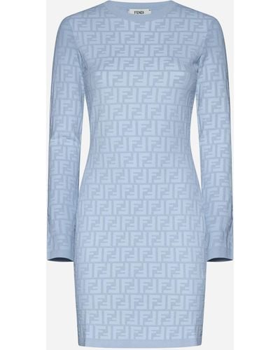 Fendi Ff Viscose-blend Knit Dress - Blue