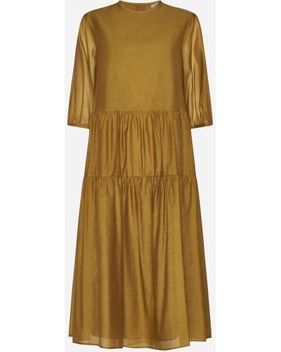 Max Mara Etienne Cotton And Silk Tiered Dress - Natural
