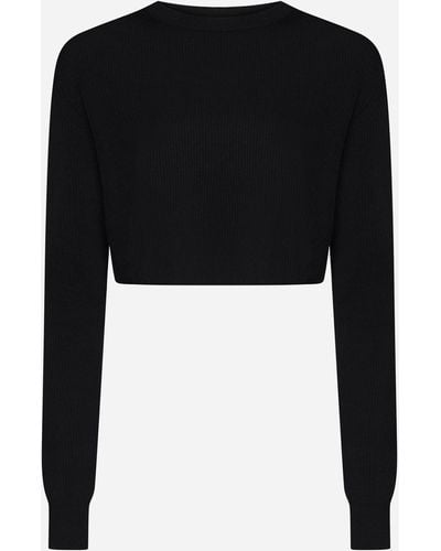 AURALEE Cotton Cropped Sweater - Black