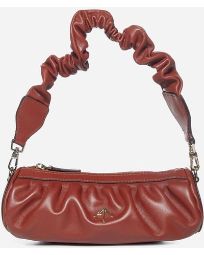 MANU Atelier Ruched Mini Cylinder Leather Bag - Red